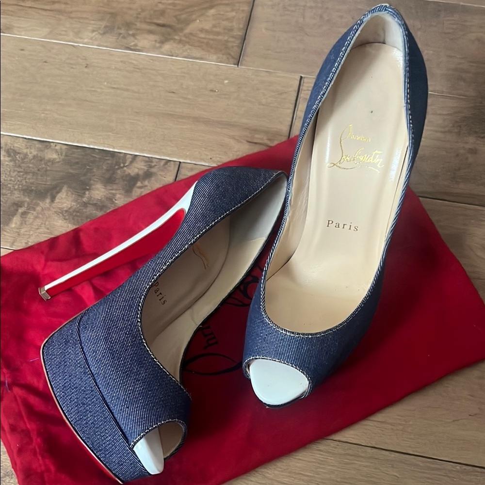 Christian Louboutin Blue Denim Heels with Signature Red Sole